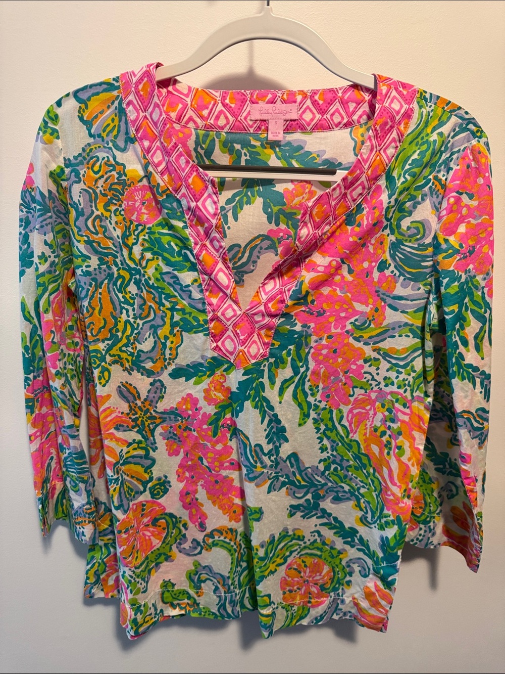 Lilly Pulitzer Pink Multicolor Floral V-Neck Tunic